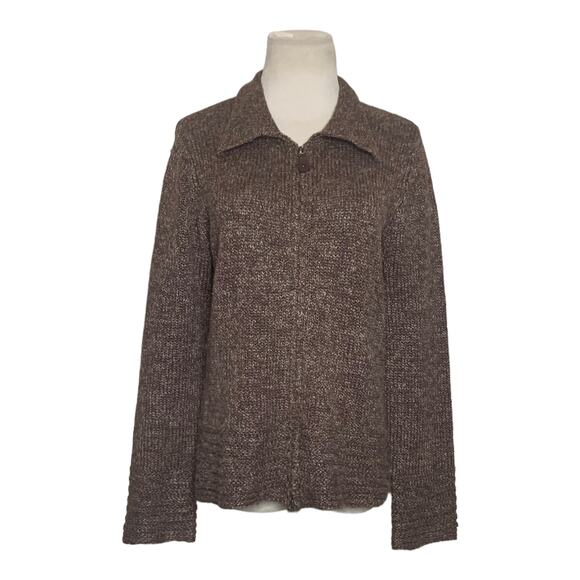 David Brooks brown zippered knit sweater jacket size M - Picture 1 of 11